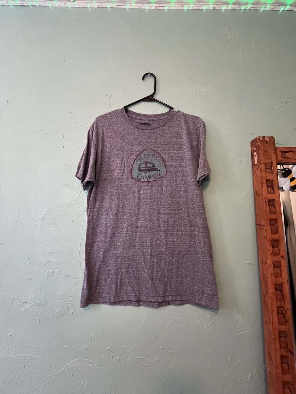 State of Mine Happy Camper Tent Graphic Tee Medium Heather Purple